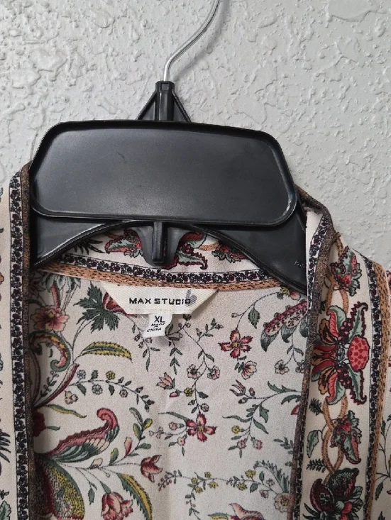 Max Studio Cream Floral Open Front Kimono with Multicolor Motif - Picture 2 of 4